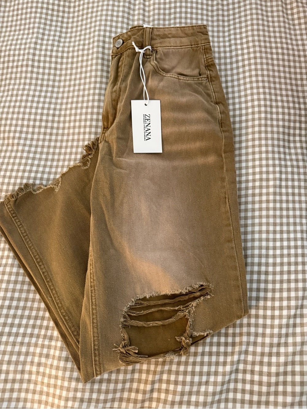 NWT Zenana Distressed Brown High-Rise Ankle Jeans